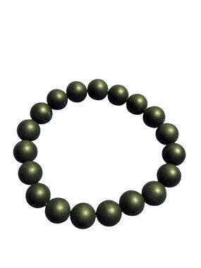 Black Stone Beaded Stretchy Bracelet 6.5 inches Unstretched